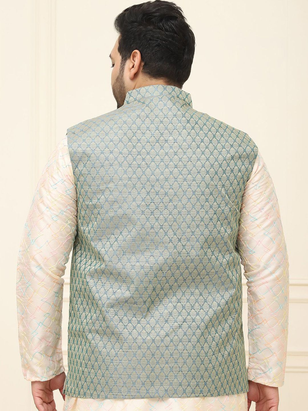 SOJANYA PLUS Lelaki Plus Size Printed Mandarin Collar Nehru Jaket