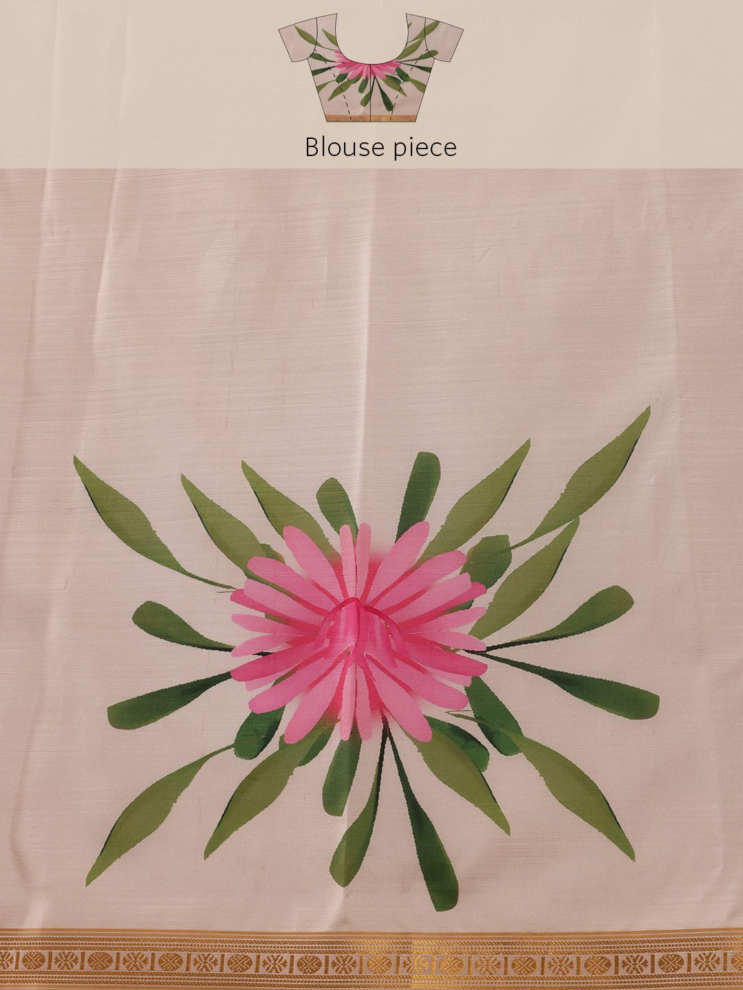 Silk Land Onam Special Floral Printed Kasavu Silk Saree