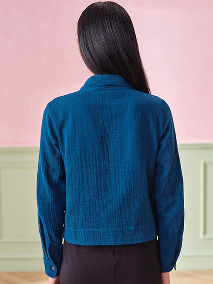 AND Women Solid Shirt Collar Cotton Top