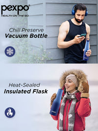 Pexpo Blue Single Stainless Steel Double Wall Vacuum Water Bottle-600 ml