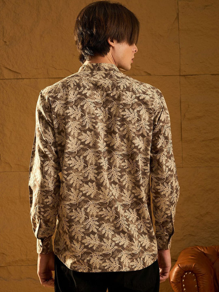 DENNISON Floral Block Printed Mandarin Collar Cotton Short Kurta