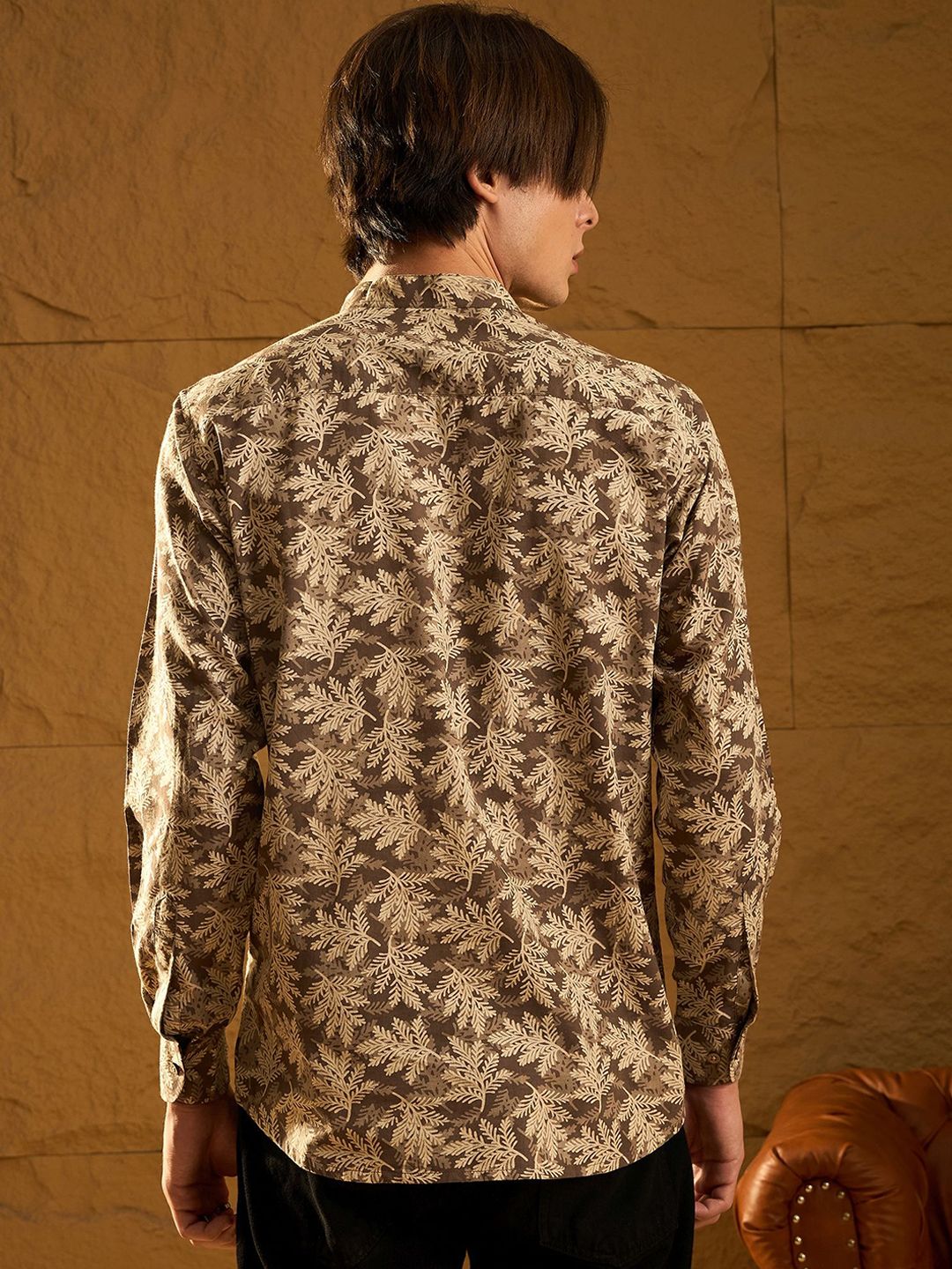 DENNISON Floral Block Printed Mandarin Collar Cotton Short Kurta