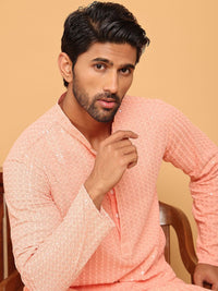 Jompers Geometric Embroidered Mandarin Collar Sequinned Straight Kurta