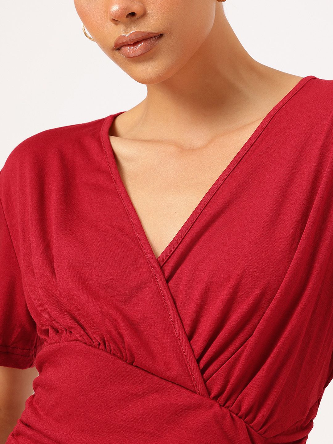DressBerry Cherry Red Ruched Bodycon Dress