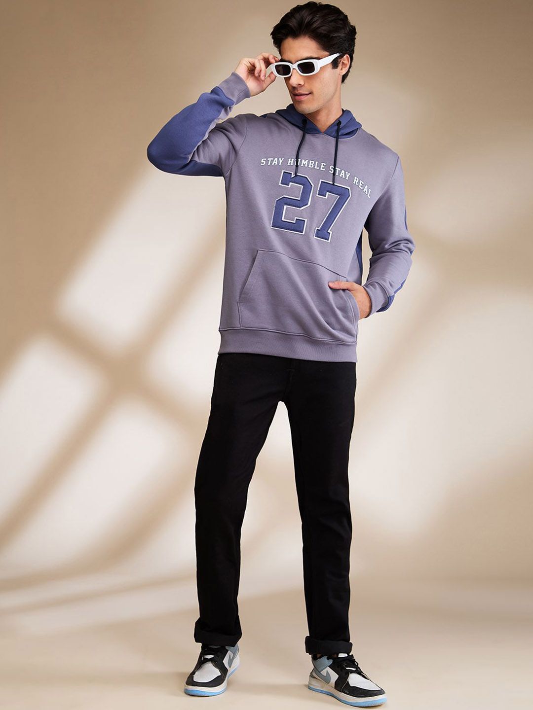 Being Human Men Cotton Hooded Neck Long Sleeves Sweatshirts with Patchwork