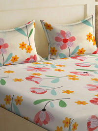 Myntra Elegant Homes Cream Floral 300 TC Fitted King Fine Bedsheet dengan 2 Sarung Bantal