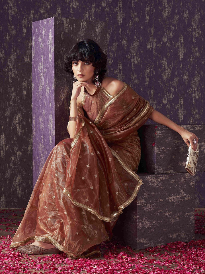 Tikhi Imli Embellished Sequinned  shimmer net saree with sequence embroidery