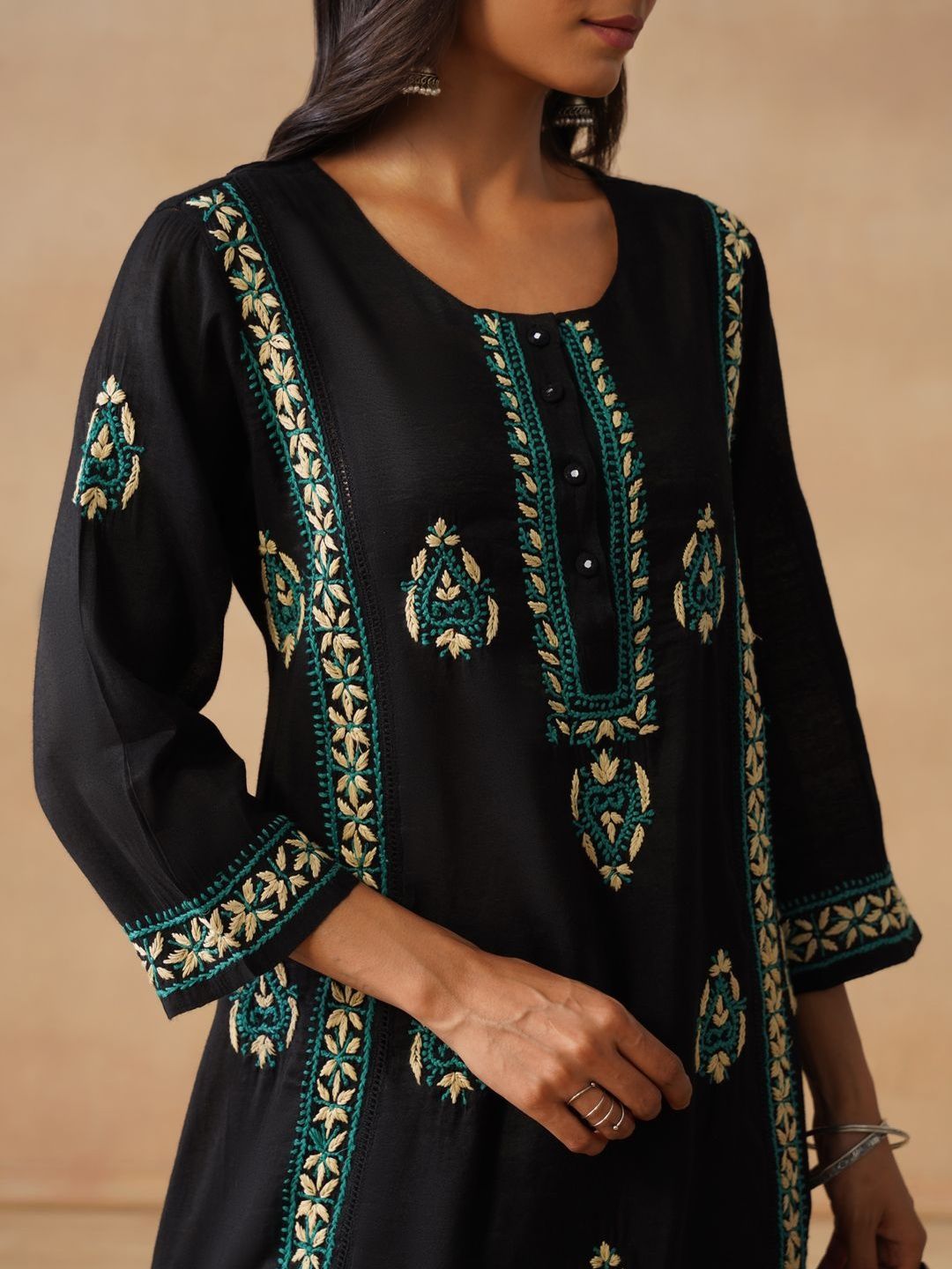 House of Chikankari Women Regular Chanderi Cotton Kurta with Trousers Set