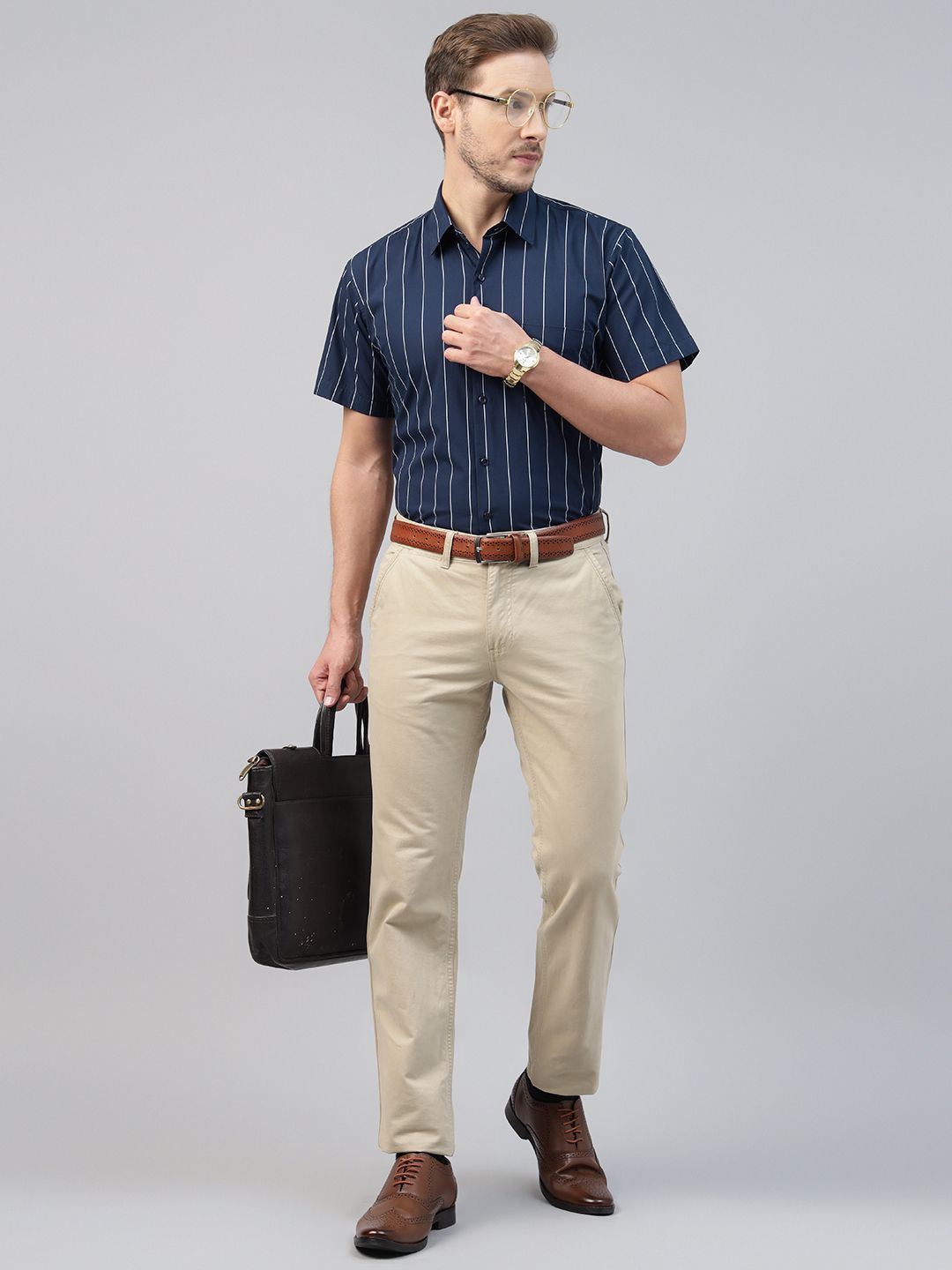 Hancock Men Slim Fit Opaque Striped Pure Cotton Formal Shirt