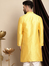 Anouk Woven Design Band Collar Zari Silk Cotton Straight Kurta
