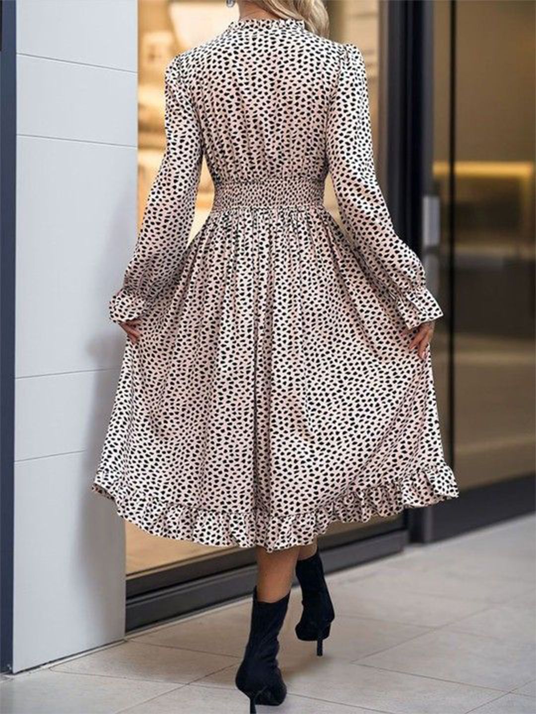 DressBerry Animal Print Puff Sleeve Empire Midi Dress