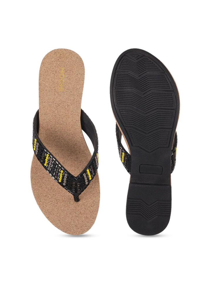 Mochi Women Ethnic Open Toe T-Strap Flats
