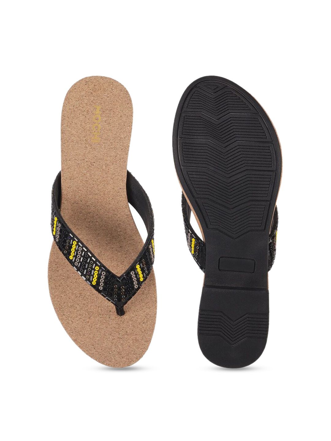 Mochi Women Ethnic Open Toe T-Strap Flats