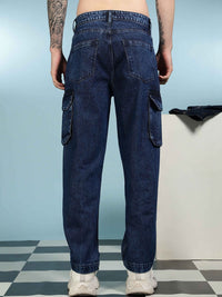 Eszett Men Washed Baggy-Fit Twin Pocket Mid-Rise Cargo Jeans