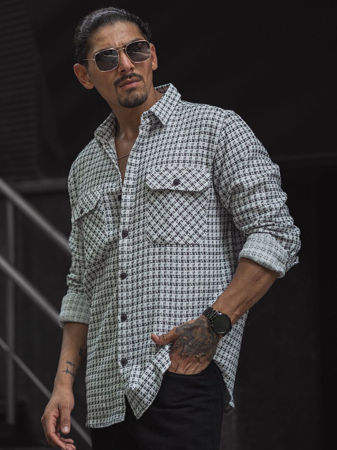 Powerlook Men Spread Collar Tartan Checked Cotton Casual Shirt