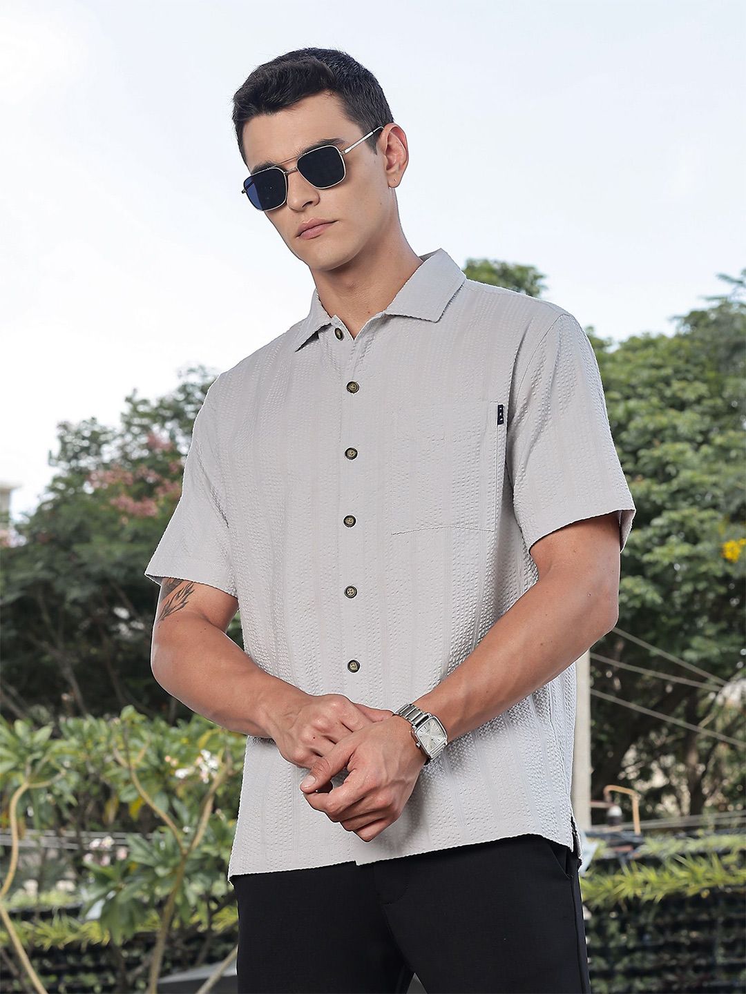 Thomas Scott Men's Premium Seersucker Cotton Casual Shirt