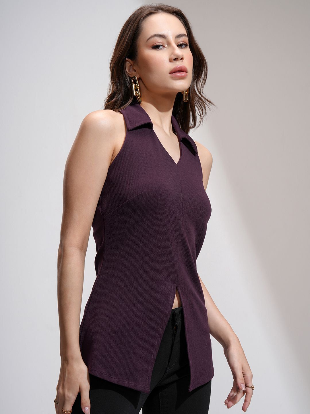 ESPYR By Tokyo Talkies Women Solid Halter Neck Sleeveless Top