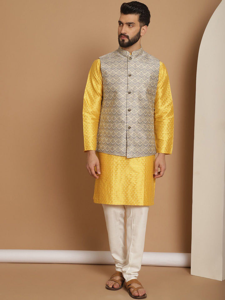 Anouk Embroidered Straight Jacquard Silk Regular Kurta with Churidar