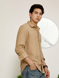 Campus Sutra Men Comfort Fit Textured Spread Collar Casual Shirt