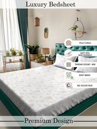 Myntra Elegant Homes White & Brown Floral 400 TC Bedsheet with 2 Pillow Covers