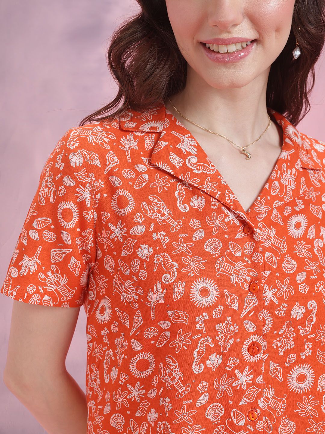 DressBerry Printed Cuban Collar Shirt