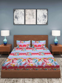 Myntra Elegant Homes Pink & Blue Printed 300 TC King Bedsheet Set 2.50 m x 2.25 m