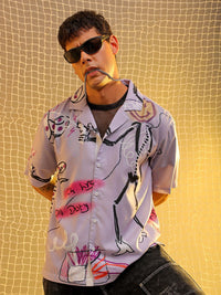 The Indian Garage Co Men Cuban Collar Graphic Printed Oversized Casual Shirt