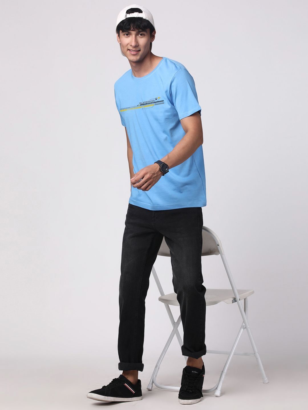 Pek ADRO Lelaki dengan 3 T-shirt Kapas Leher Bulat Bercetak Grafik
