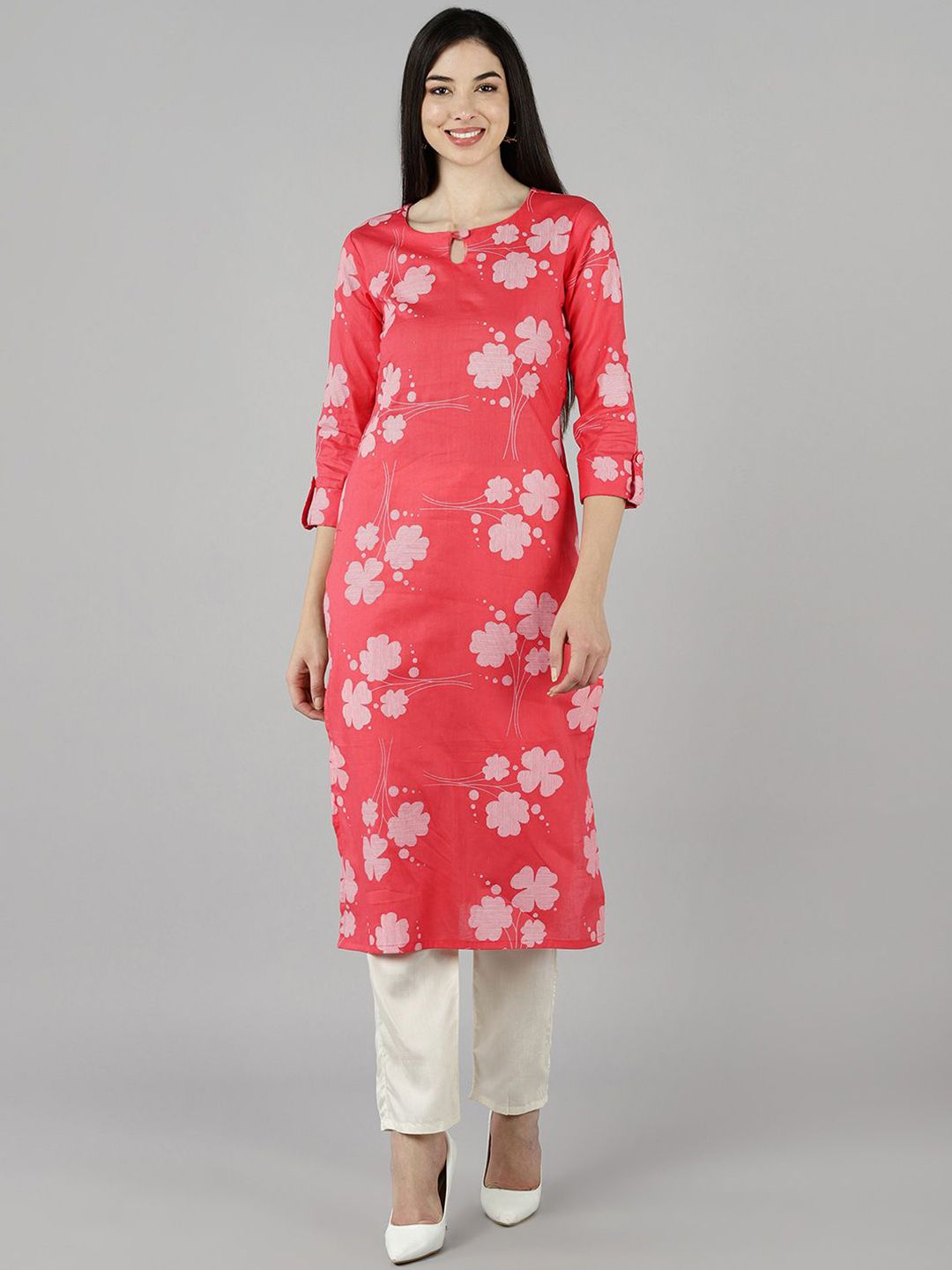 KALINI Women Floral Printed Keyhole Neck Kurta