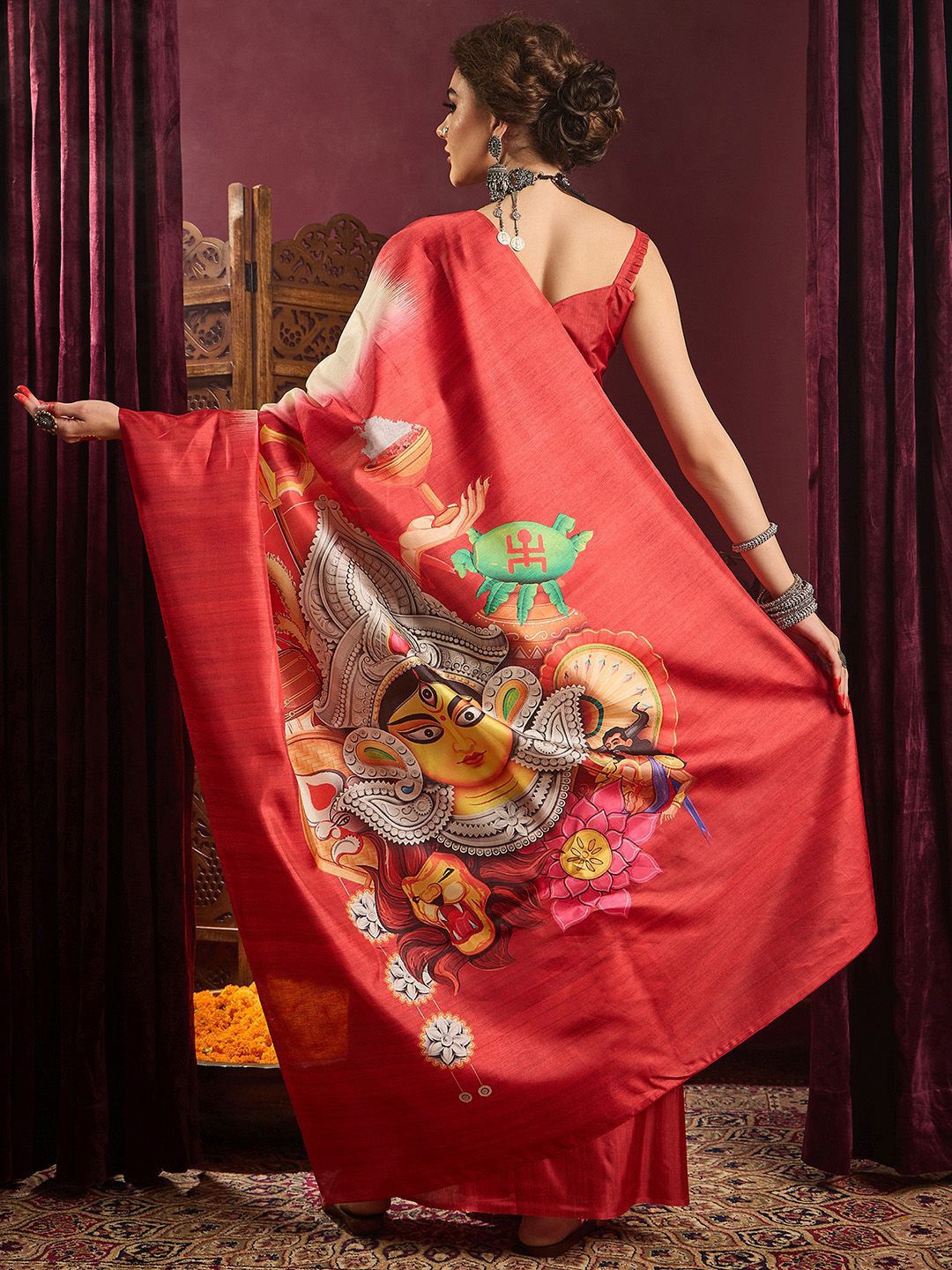 Saree mall Ethnic Motifs Printed Durga Puja Saree