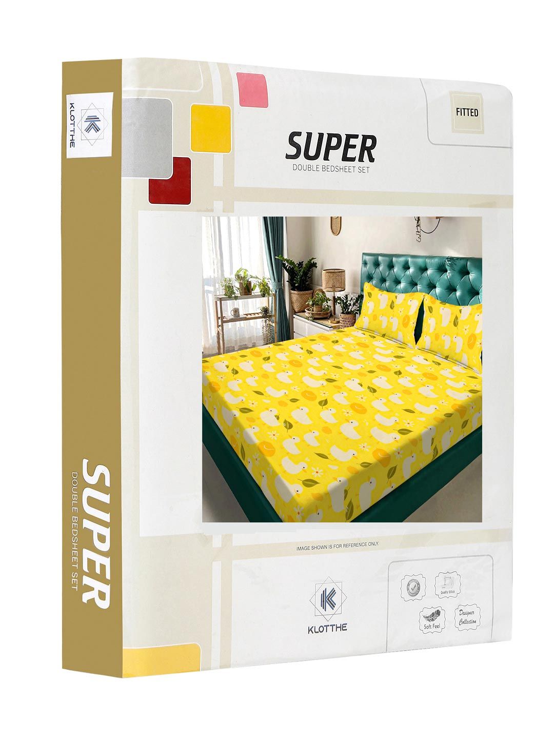KLOTTHE Yellow Cartoon Characters Fitted 300 TC Double King Bedsheet With 2 Pillow Cover
