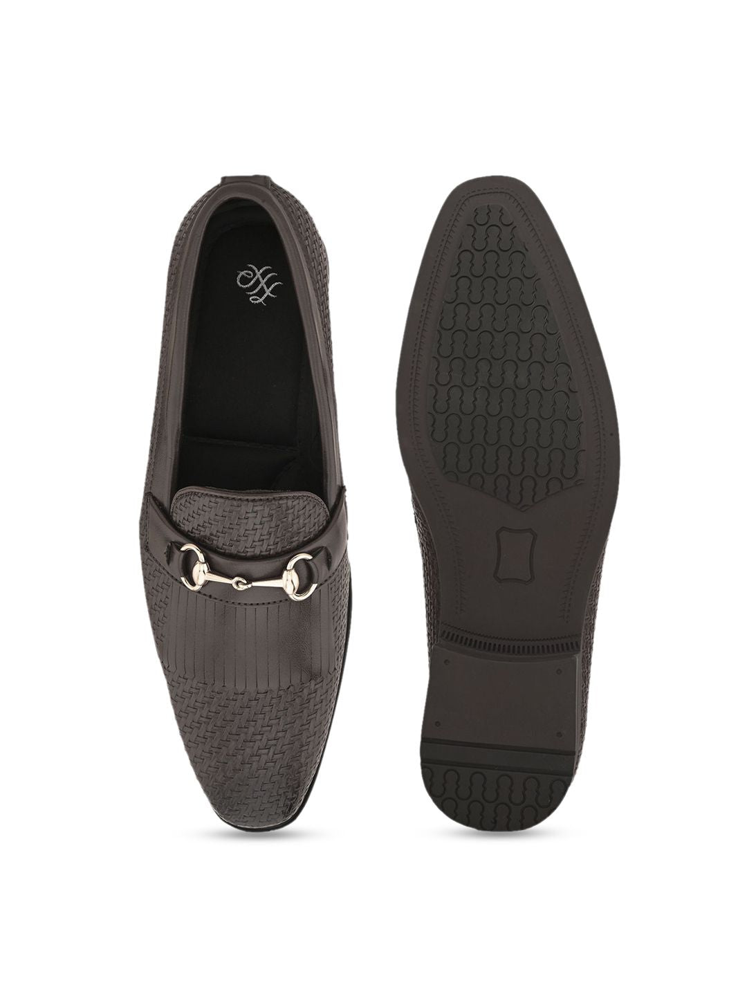 House of Pataudi Men Textured Slip-On Formal Loafers