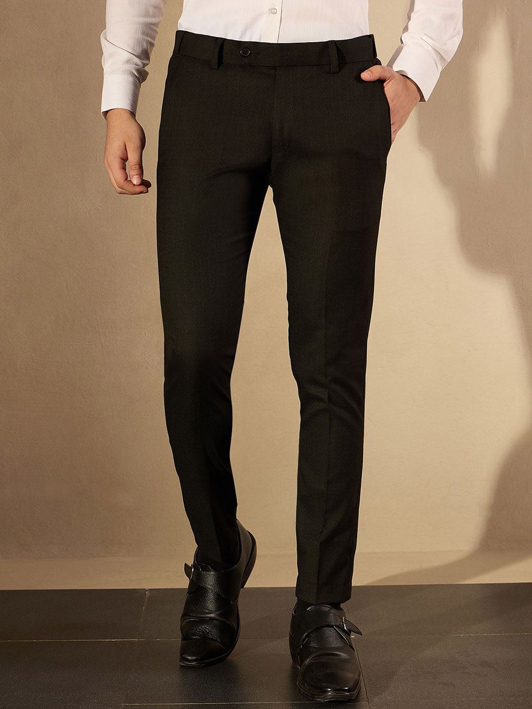 DENNISON Men Checked Smart Tapered Fit Easy Wash Trousers