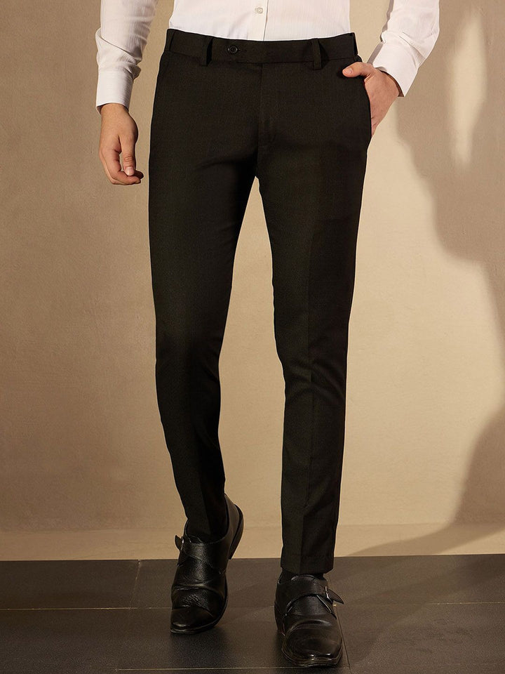 DENNISON Men Checked Smart Tapered Fit Easy Wash Trousers