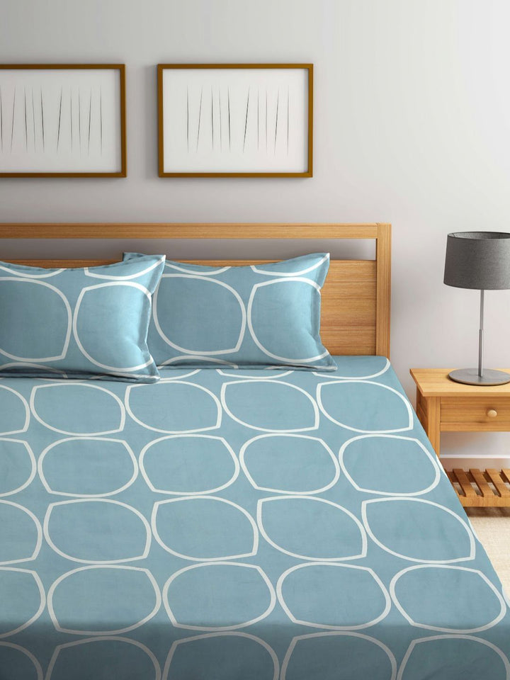 Myntra Elegant Homes Blue & White Geometric 300 TC King Bedsheet with 2 Pillow Covers