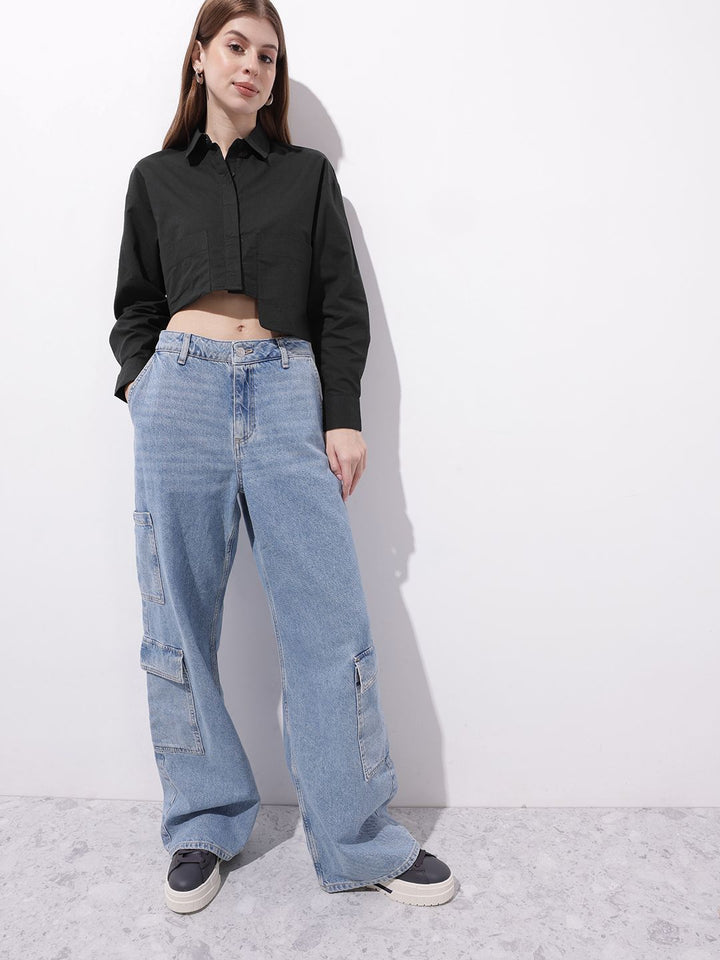 DressBerry Women Boxy Rebellion Utility Crop Shirt