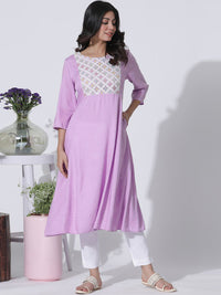 W Women Flared Sleeves Mirror Work Anarkali Kurta