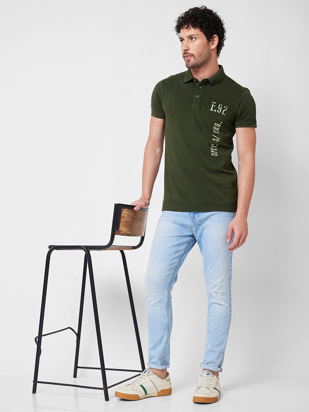 SPYKAR Typography Printed Polo Collar Short Sleeves Slim Fit Cotton T-shirt
