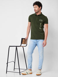 SPYKAR Typography Printed Polo Collar Short Sleeves Slim Fit Cotton T-shirt