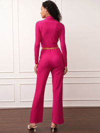 Tokyo Talkies Pink Long Sleeves Crop Shirt With Trousers
