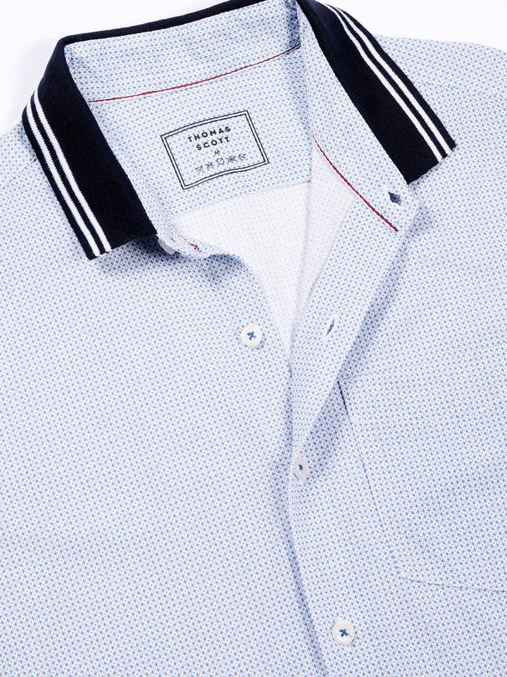 Thomas Scott Men Classic Slim Fit Spread Collar Micro Ditsy Printed Cotton Knitted Shirt