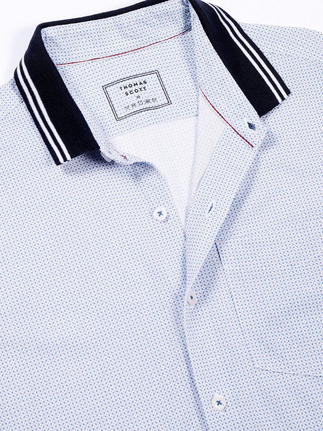 Thomas Scott Men Classic Slim Fit Spread Collar Micro Ditsy Printed Cotton Knitted Shirt