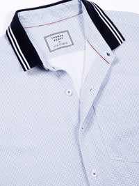 Thomas Scott Men Classic Slim Fit Spread Collar Micro Ditsy Printed Cotton Knitted Shirt