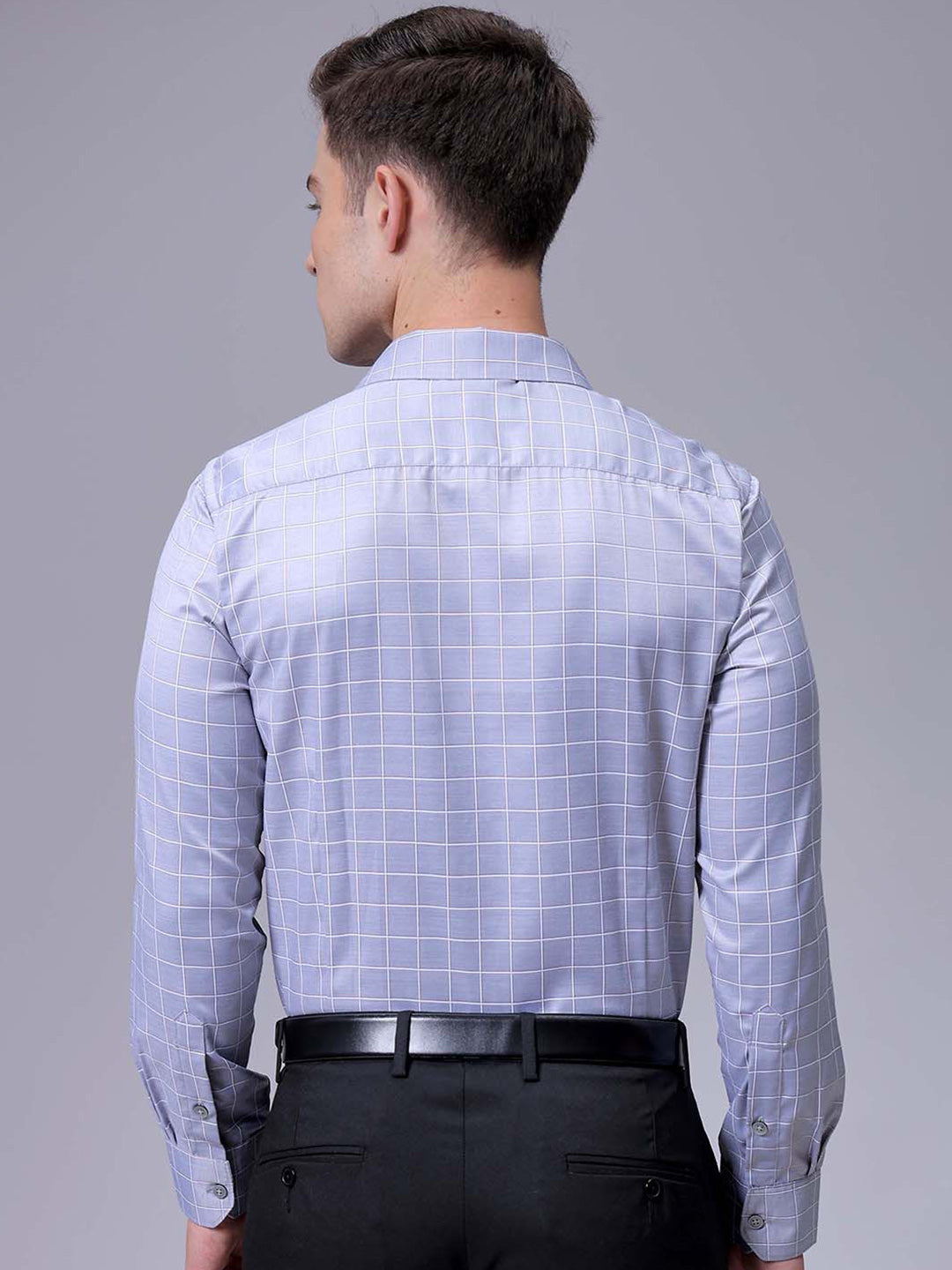 The Indian Garage Co. X Luxe Men Slim Fit Cutaway Collar Grid Tattersall Checked Formal Shirt