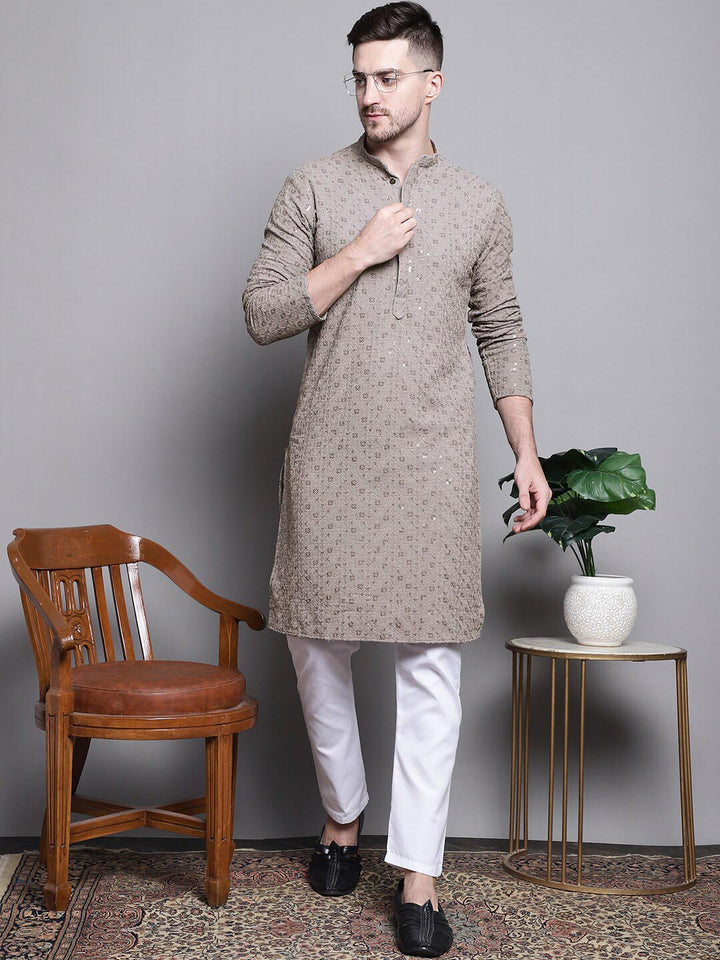 Jompers Floral Embroidered Thread Work Sequinned Pure Cotton Kurta