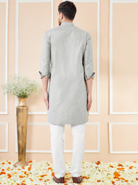See Designs Shirt Collar Long Sleeves Pure Cotton Pathani Kurta With Pyjamas