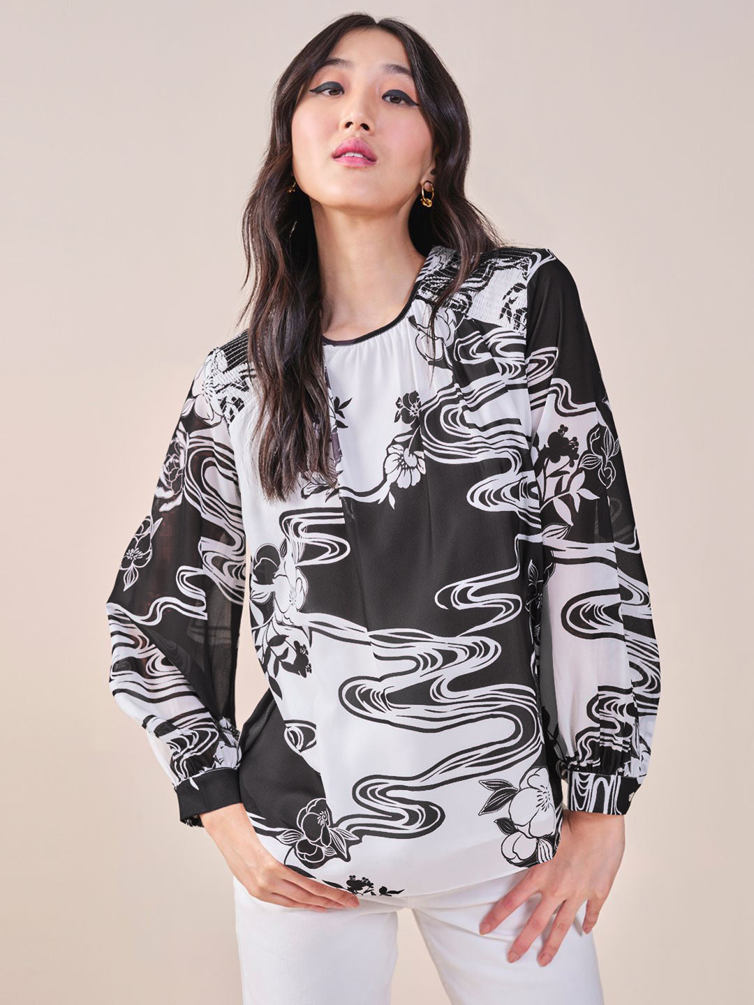 AND Women Abstract Print High Neck Sleeveless Top