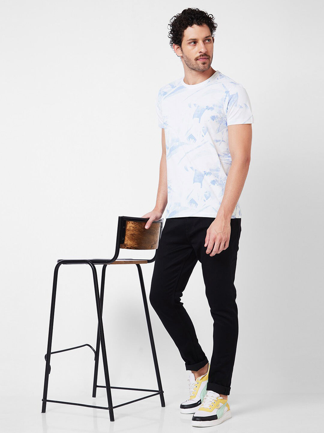 SPYKAR Abstract Printed Cotton Slim Fit T-shirt
