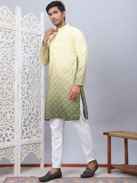 Jompers Ombre Printed Mandarin Collar Sequinned Straight Kurta With Pyjamas