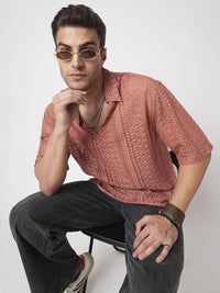 VASTRADO Men Classic Oversized Fit Spread Collar Textured Cotton Casual Shirt